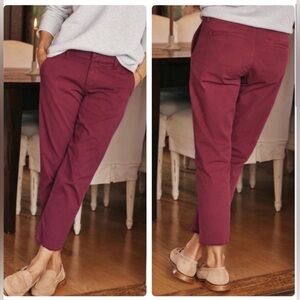Frank & Eileen Wicklow Italian Chino Relaxed Red Merlot Raw Hem Ankle Pant 0